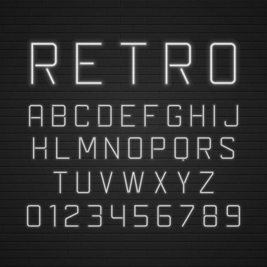 Vector design retro signboard letters with light neon lamps