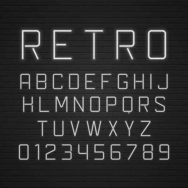 Vektordesign Retro-Schilderbuchstaben mit hellen Neonlampen — Stockvektor