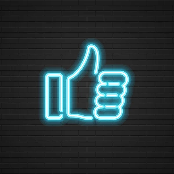 Neon Thumbs Up vector icon Hand, Social media symbol — Stock vektor