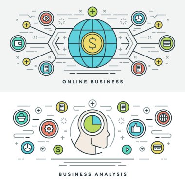 Flat line Online Business Analysis Concept Vector illustration