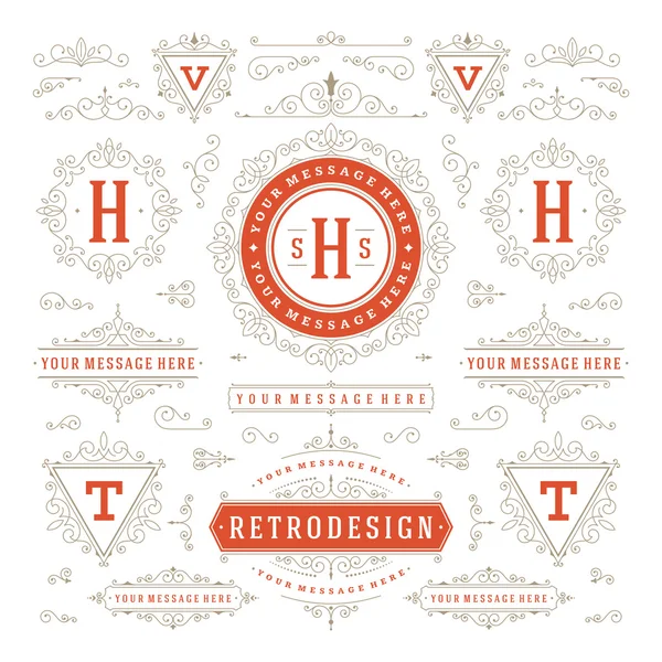 Vintage Vector Adornos Decoraciones Elementos de diseño — Vector de stock