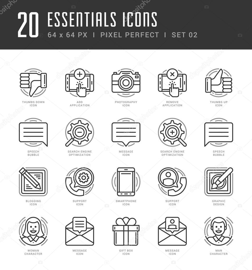 Flat line icons set. Trendy Modern thin linear stroke vector Essentials Objects concept