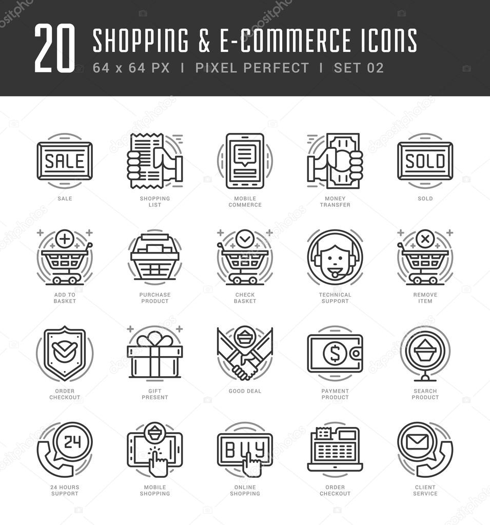 Flat line icons set. Trendy Modern thin linear stroke vector Shopping and E-Commerce concept
