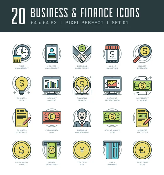 Flat line icons set. Trendy Modern thin linear stroke vector Business and Finance concept — 图库矢量图片