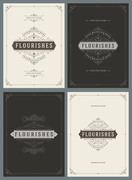 Vintage Ornamento Cartões Vector Templates Set —  Vetores de Stock