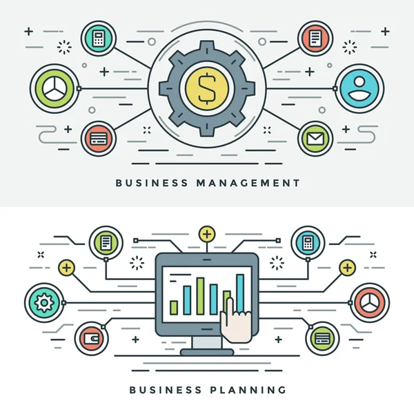 Flat Line Business Management und Planung Konzeptvektorillustration — Stockvektor