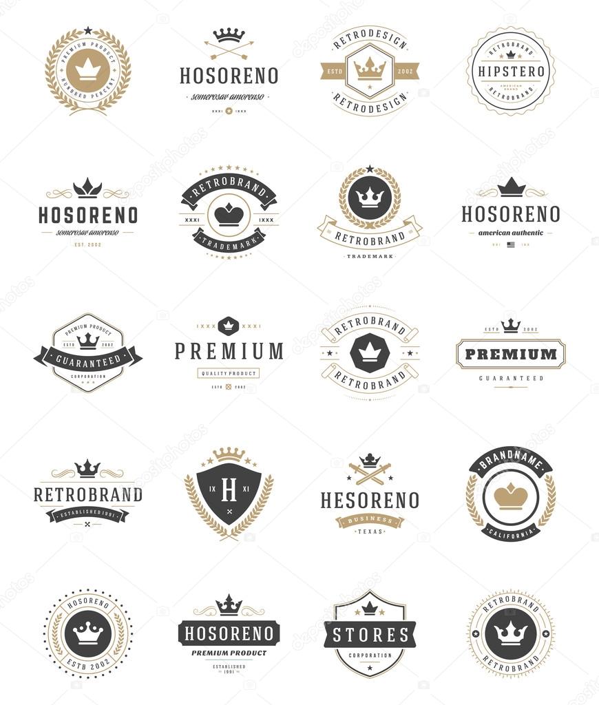Vintage Crowns Logos Set. Vector design elements, Premium Quality Labels, Crown Vector, King Crown, Crown Icons, Crown Symbols. Crest Logos, Royal Logos, Hotel Logos, Vintage Logo, Heraldic Logos