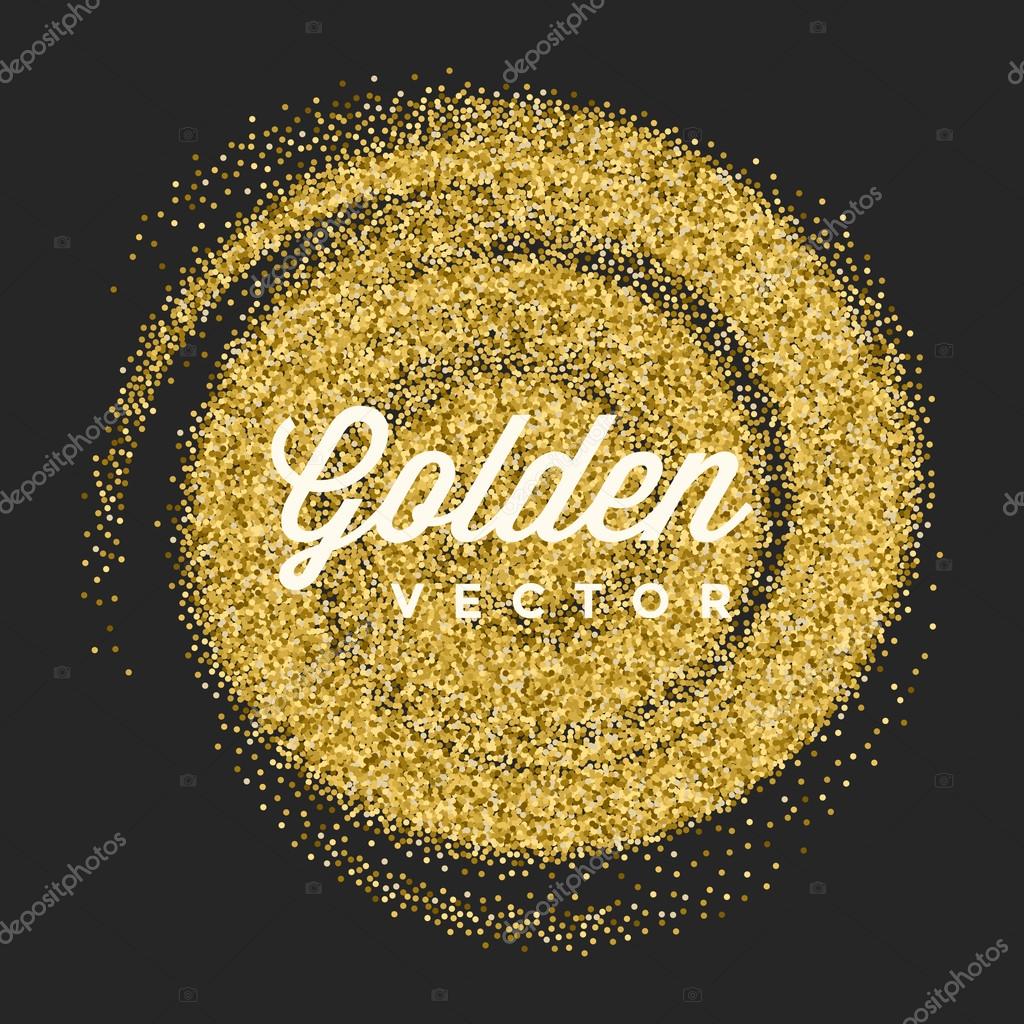 Gold Glitter Sparkles Bright Confetti Black Vector Background. Good for Greeting Gold Cards, Luxury Invitation, Advertising, Voucher, Certificate, Banners, Quote Mark Text. Golden Texture, Shiny Gold