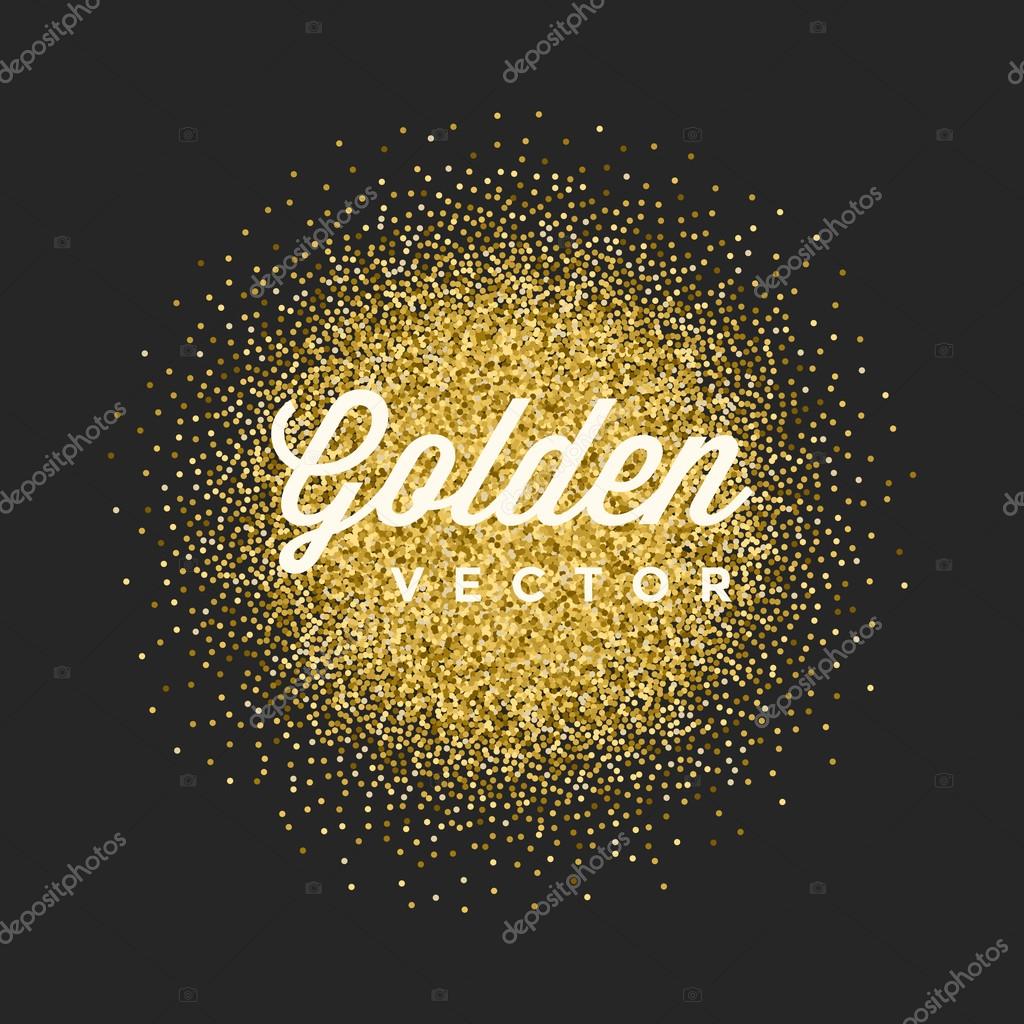 Gold Glitter Sparkles Bright Confetti Black Vector Background. Good for Greeting Gold Cards, Luxury Invitation, Advertising, Voucher, Certificate, Banners, Quote Mark Text. Golden Texture, Shiny Gold