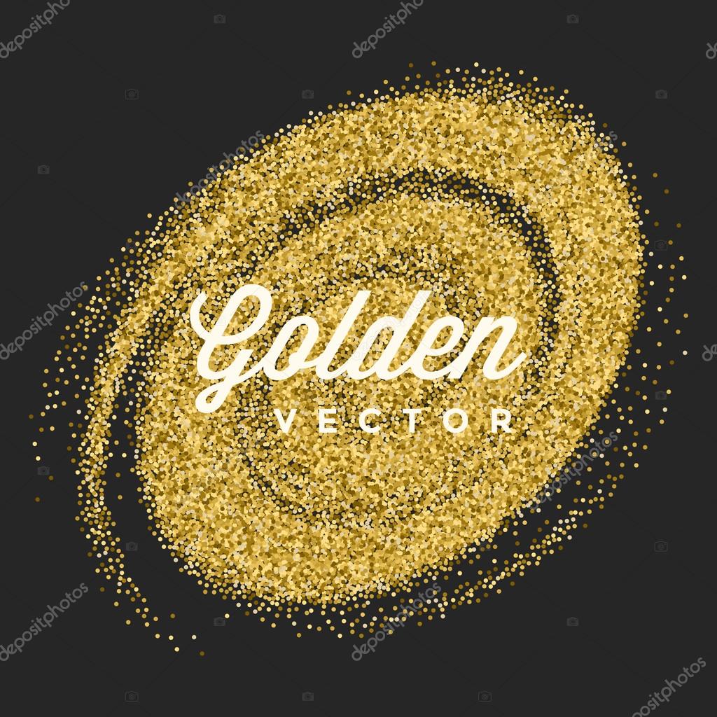 Gold Glitter Sparkles Bright Confetti Black Vector Background. Good for Greeting Gold Cards, Luxury Invitation, Advertising, Voucher, Certificate, Banners, Quote Mark Text. Golden Texture, Shiny Gold