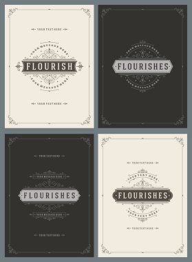 Vintage süsleme tebrik kartları vektör şablonları kümesi.