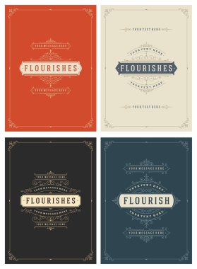 Vintage süsleme tebrik kartları vektör şablonları kümesi.