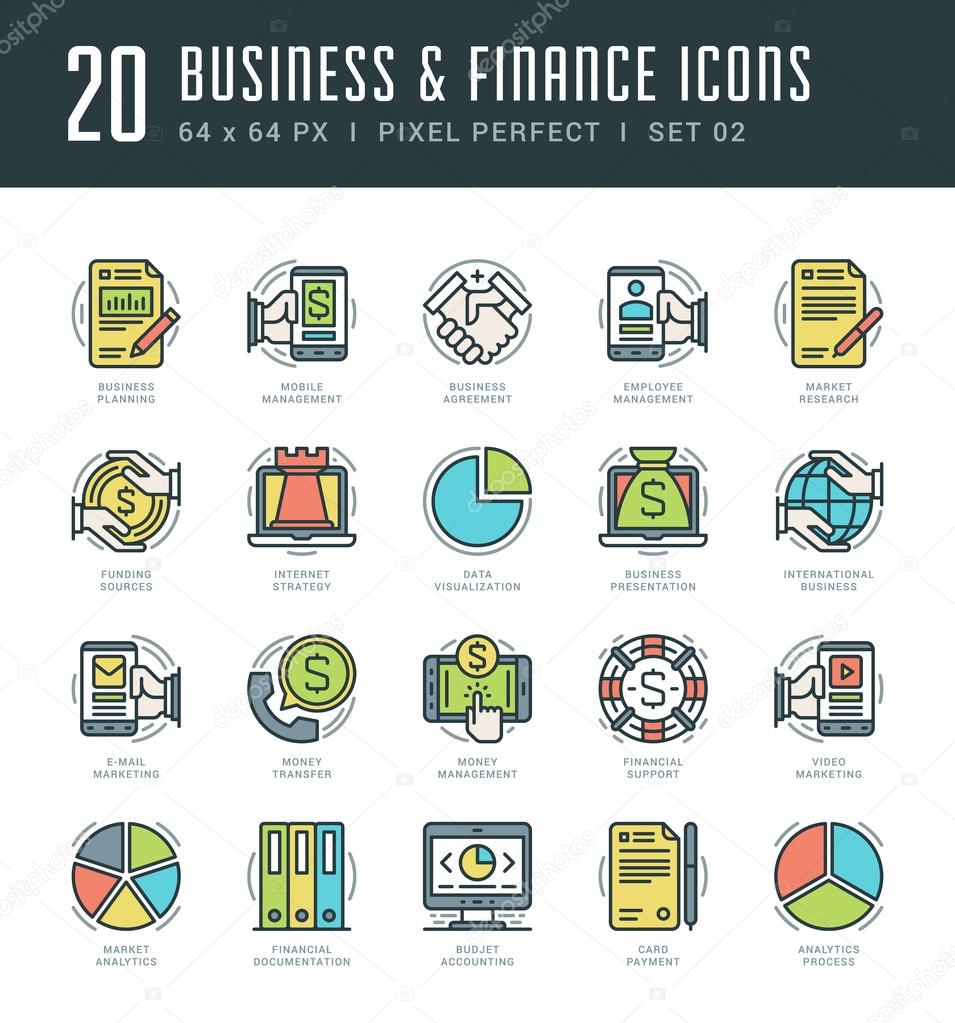 Line icons set. Trendy Modern flat thin linear stroke vector Business and Finance concept.