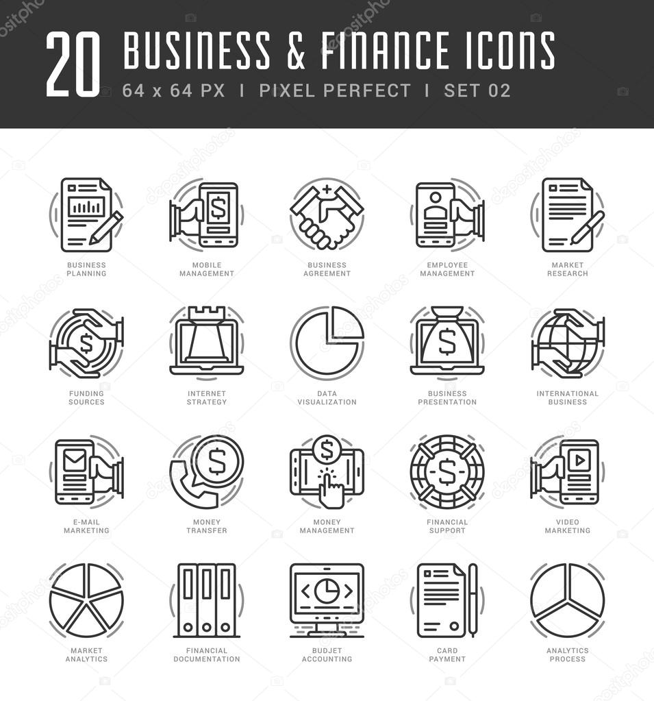 Line icons set. Trendy Modern flat thin linear stroke vector Business and Finance concept.