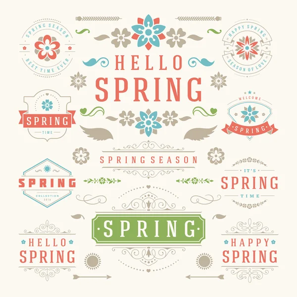 Spring Typographic Design Set. Retro and Vintage Style Templates.