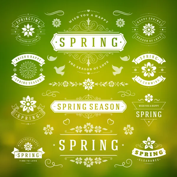 Spring Typographic Design Set. Retro and Vintage Style Templates. — Stock Vector