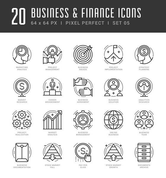 Иконки линий установлены. Современный плоский тонкий линейный вектор направления бизнеса и финансов
.