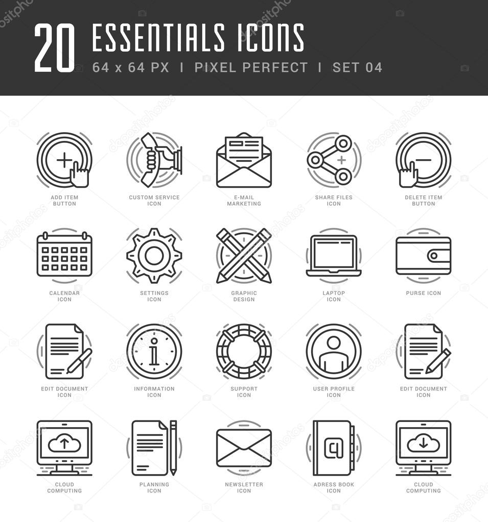 Line icons set. Trendy Modern Flat thin linear stroke vector Essentials Objects concept.