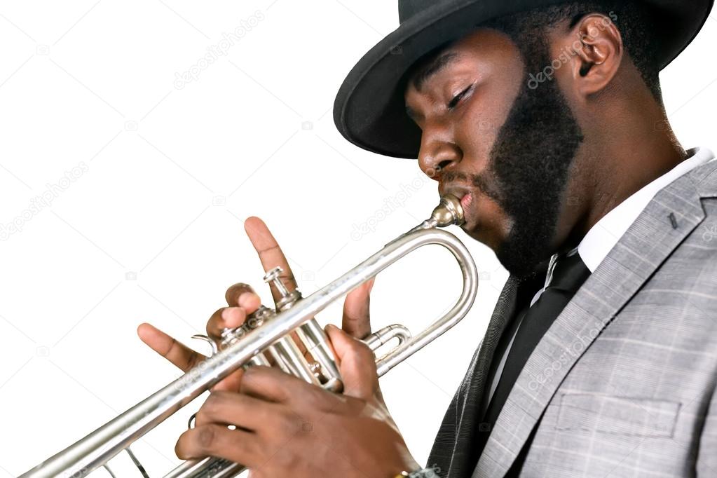 Professional plays the trumpet.