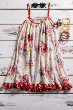 Sarafan and accessories on showcase.