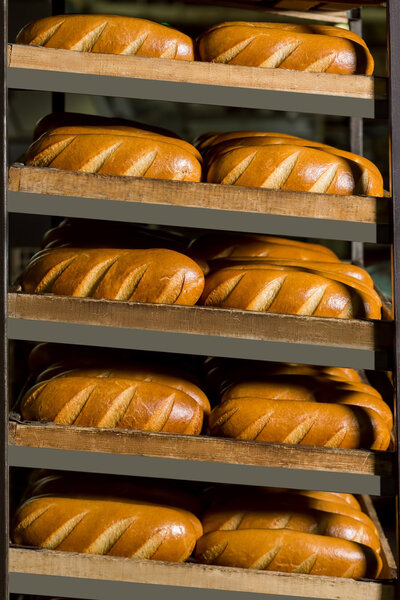 Свежий золотой хлеб на полках
.