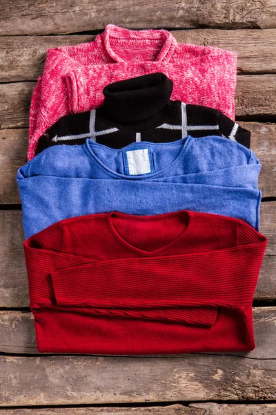 Womans pullovers of different color. — Stok fotoğraf