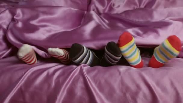 Petits pieds en chaussettes colorées . — Video