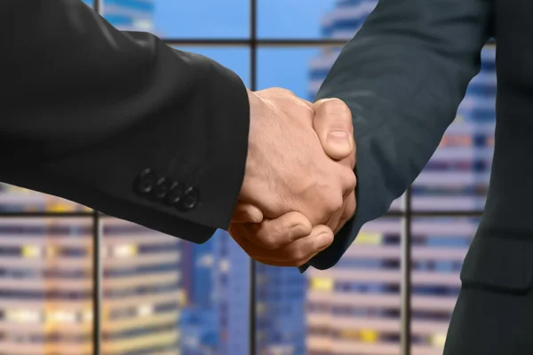 Adult caucasian businessmen shake hands. — Stock Photo, Image