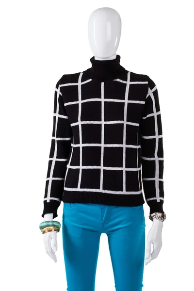 Fekete pulóver és színes nadrág. — Stock Fotó