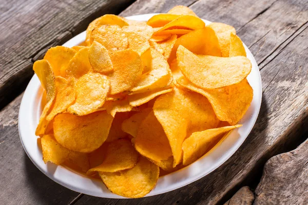 Potato chips on a plate.