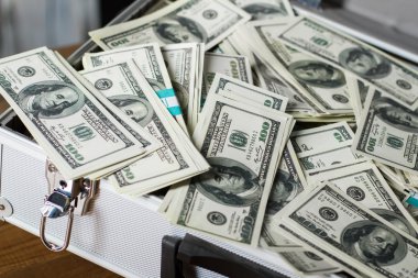 Dolar yığını ile bavul.