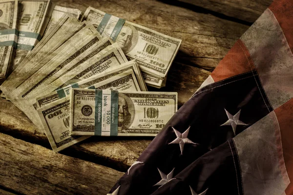 Old USA flag and dollars. — Stock Photo, Image