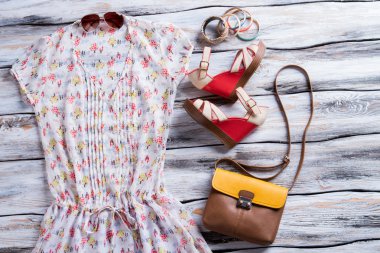 White blouse with colorful print.