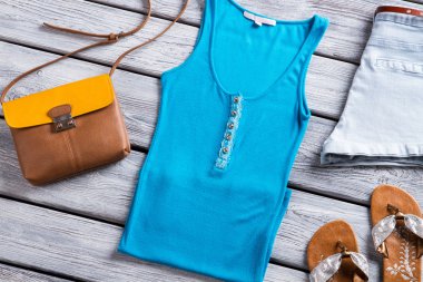 Blue tank top and purse. clipart