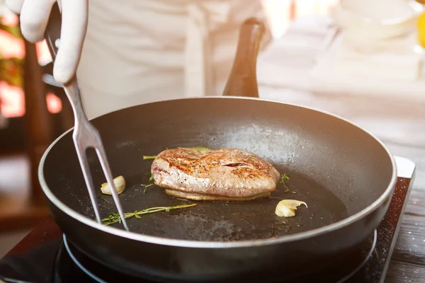 Meat and herb on pan. — Stock Photo, Image