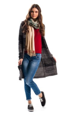 Kadın çizgili kazak ceket.