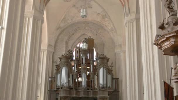 Gamla orgeln i kyrkan. — Stockvideo