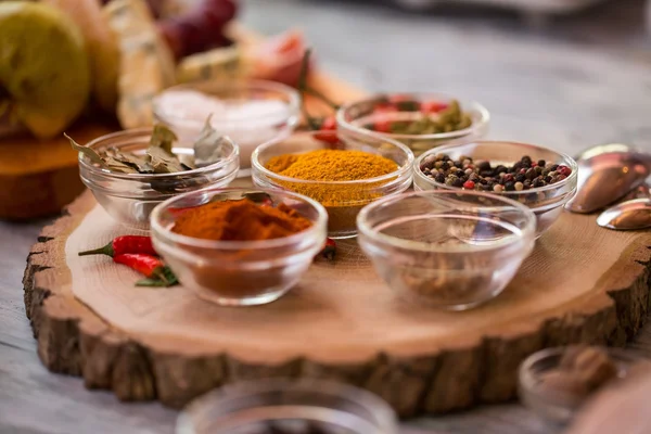 Bowls with different spices. — Stock Photo, Image