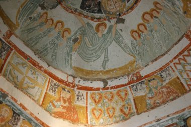Mağara kilisesinin duvarındaki freskler, Goreme, Kapadokya, Türkiye.