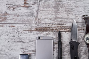 Üst görünüm kullanışlı aksesuarlar.