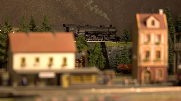 Miniature retro railway station. — Stock Photo, Image