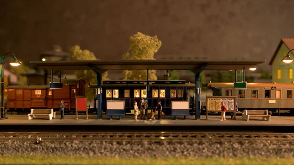 Model railway station scene.