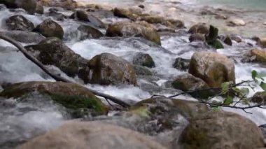 Dağ nehrinin hızlı akışı.