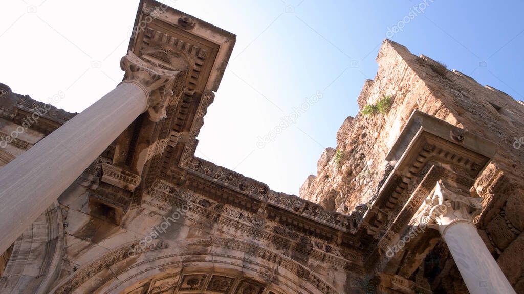View of Hadrians gate in old city of Antalya, Turkey.