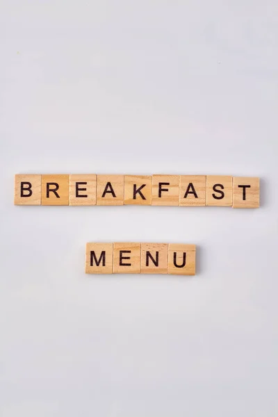 Menú desayuno bloques de madera. — Foto de Stock
