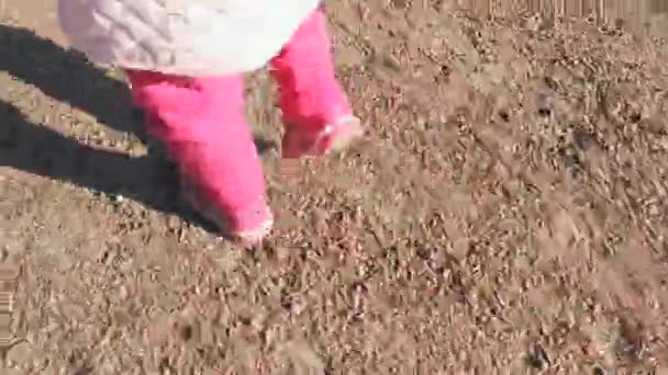 Pohled zezadu na dětské nohy. — Stock video