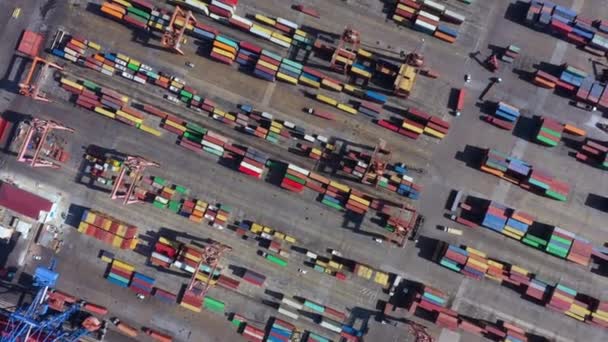 Aerial view of dock with containers. — Stock Video