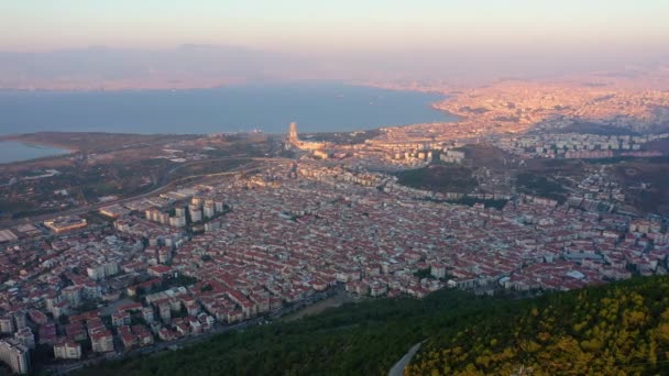 Panorama of Izmir city at sunset, Turkey. — Stock Video