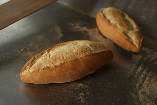 Freshly baked French bread loaves.
