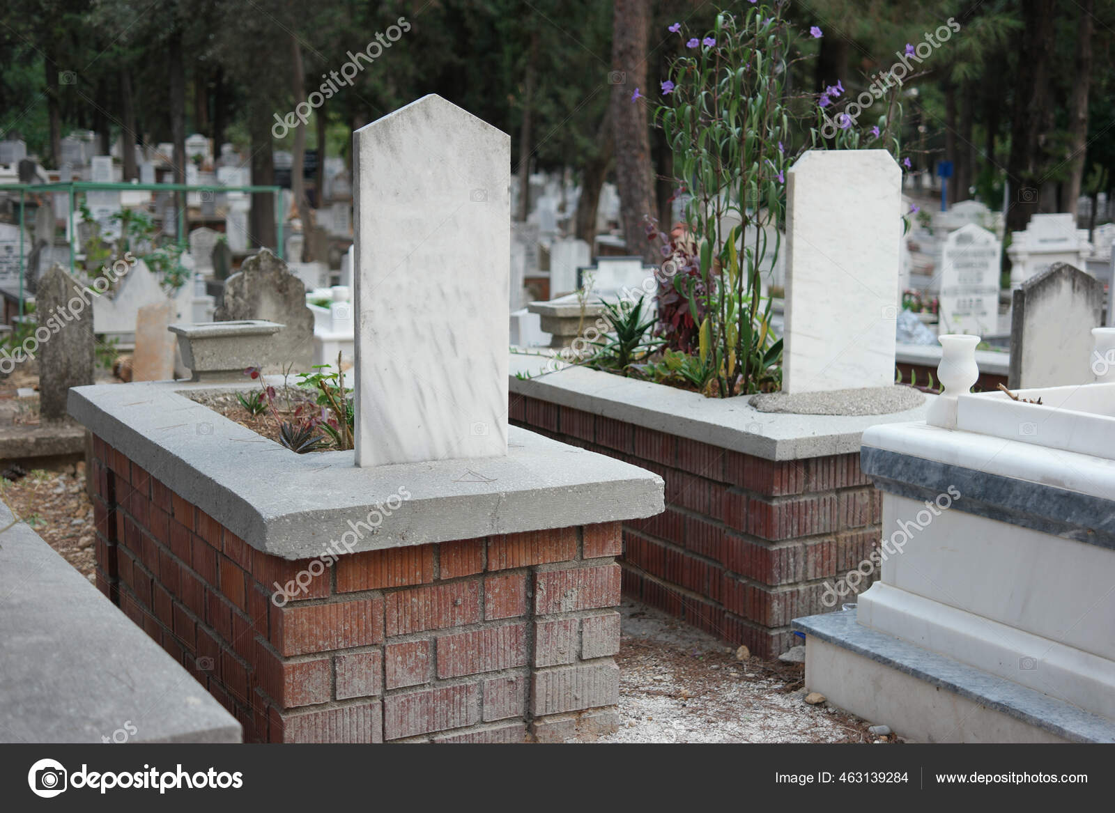 Muslim graveyard background. Muslim cemetery. Turkey, Europe. Stock